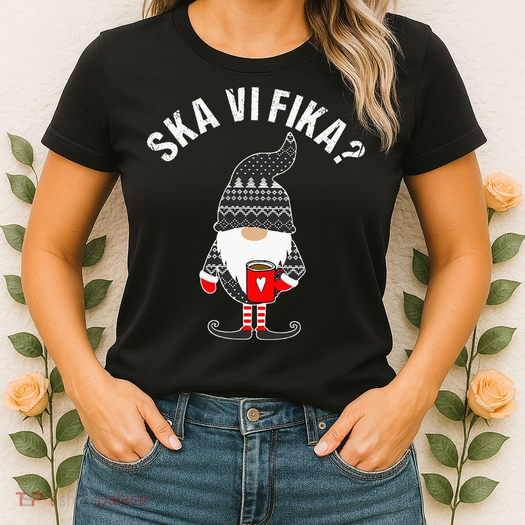 Scandinavian Coffee Lover Ska Vi Fika Tomte Gnome Nordic Women's T-Shirt