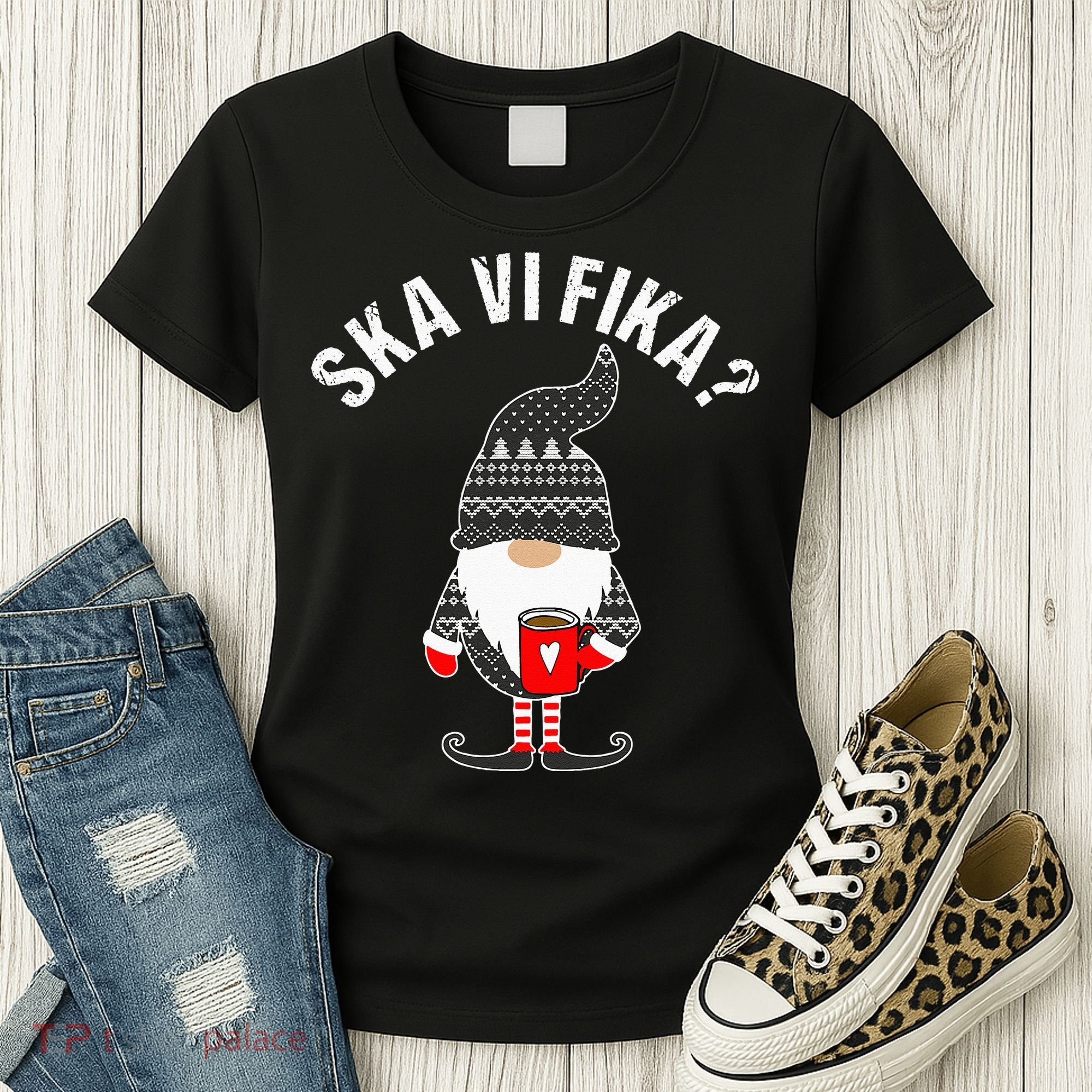 Scandinavian Coffee Lover Ska Vi Fika Tomte Gnome Nordic Women's T-Shirt