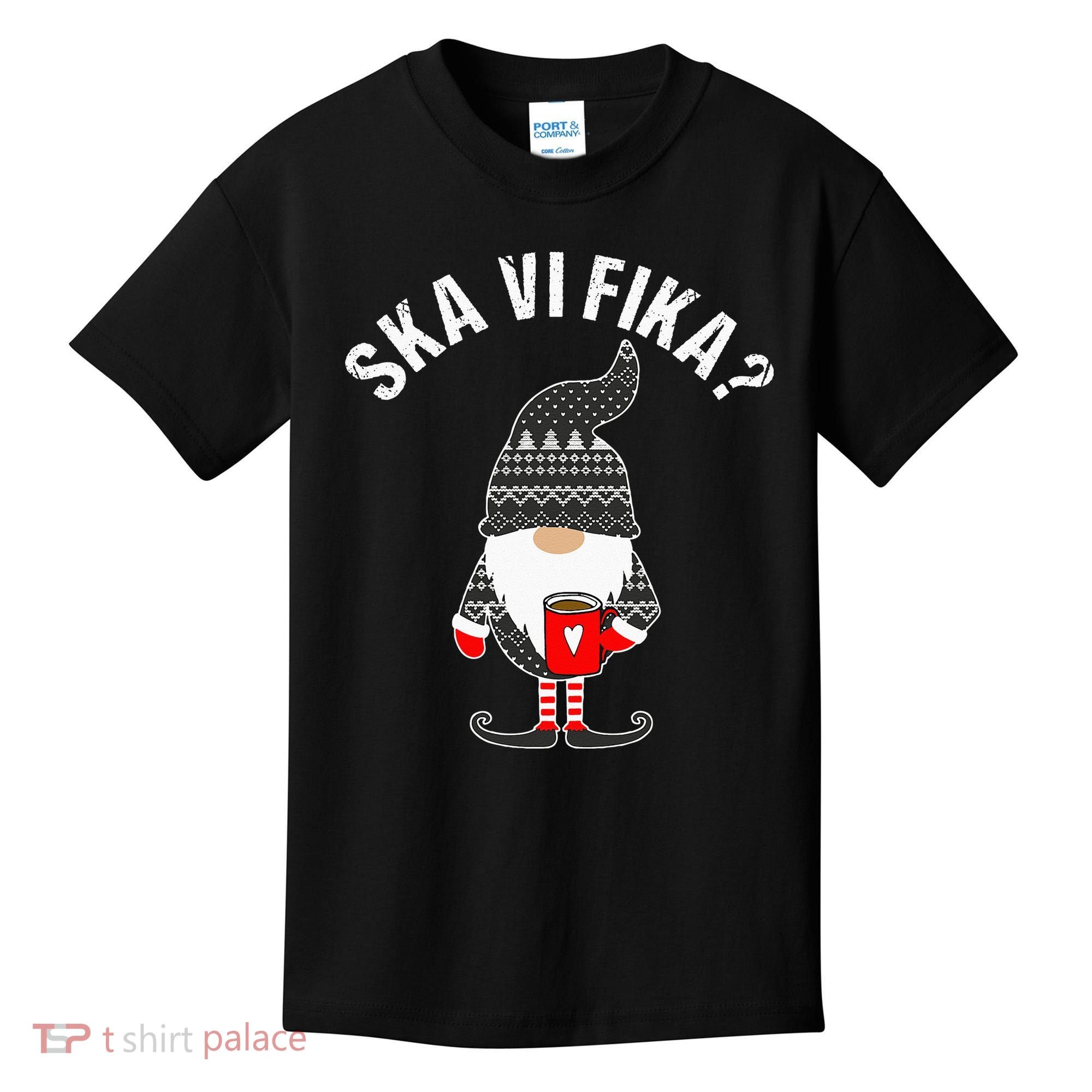 Scandinavian Coffee Lover Ska Vi Fika Tomte Gnome Nordic Kids T-Shirt