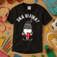 Scandinavian Coffee Lover Ska Vi Fika Tomte Gnome Nordic Kids T-Shirt thumb 3