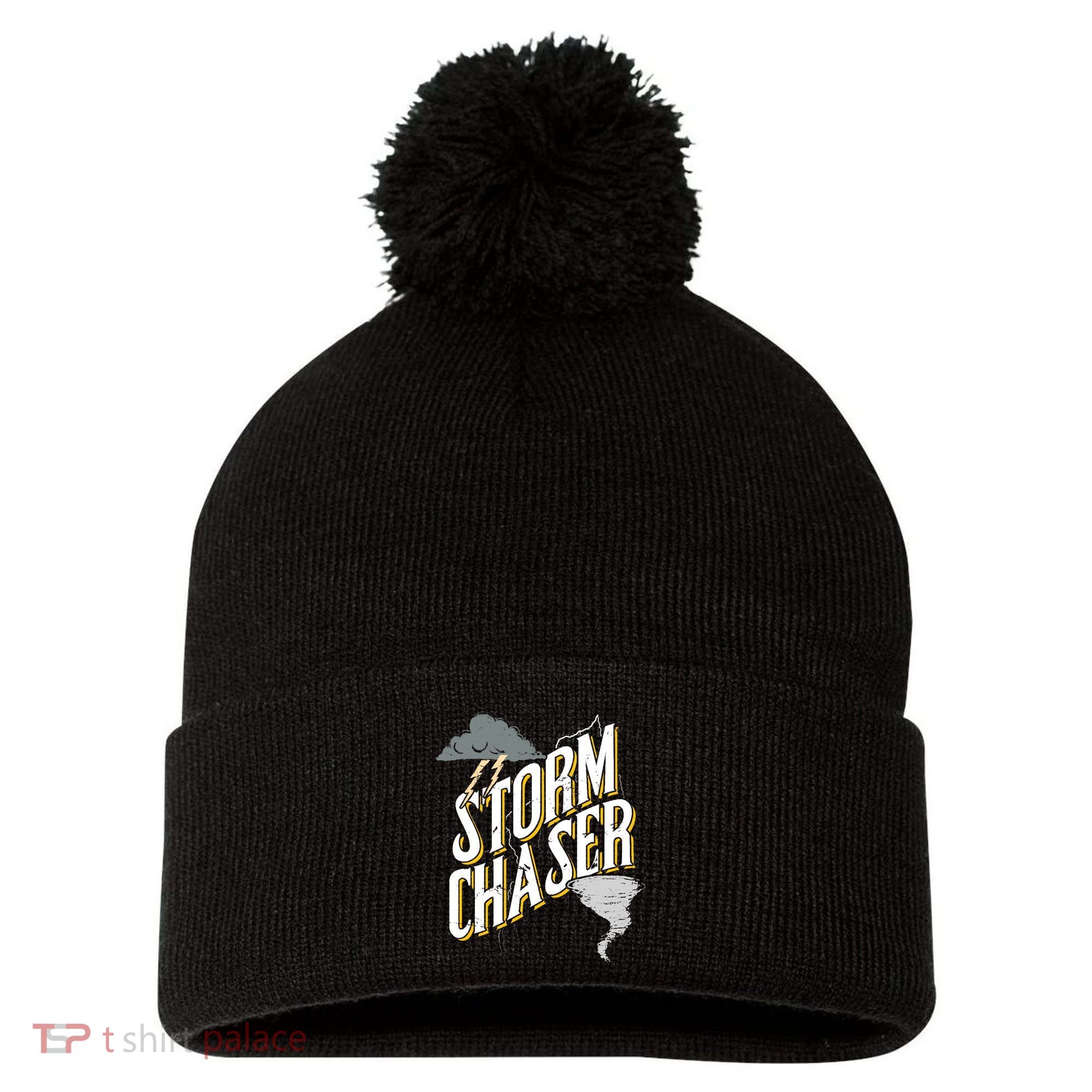 Storm Chaser Lightning | Tornado Hurricane | Storm Chasing Pom Pom 12in Knit Beanie
