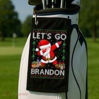 Santa Claus Let’s Go Braden Brandon Christmas Ugly Sweater Cool Gift Golf Towel thumb 2