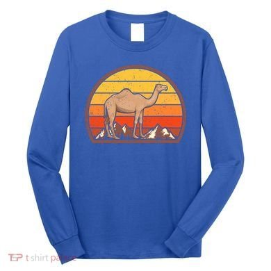 Sunset Camel Lover Gift Vintage Retro Camel Gift Long Sleeve Shirt