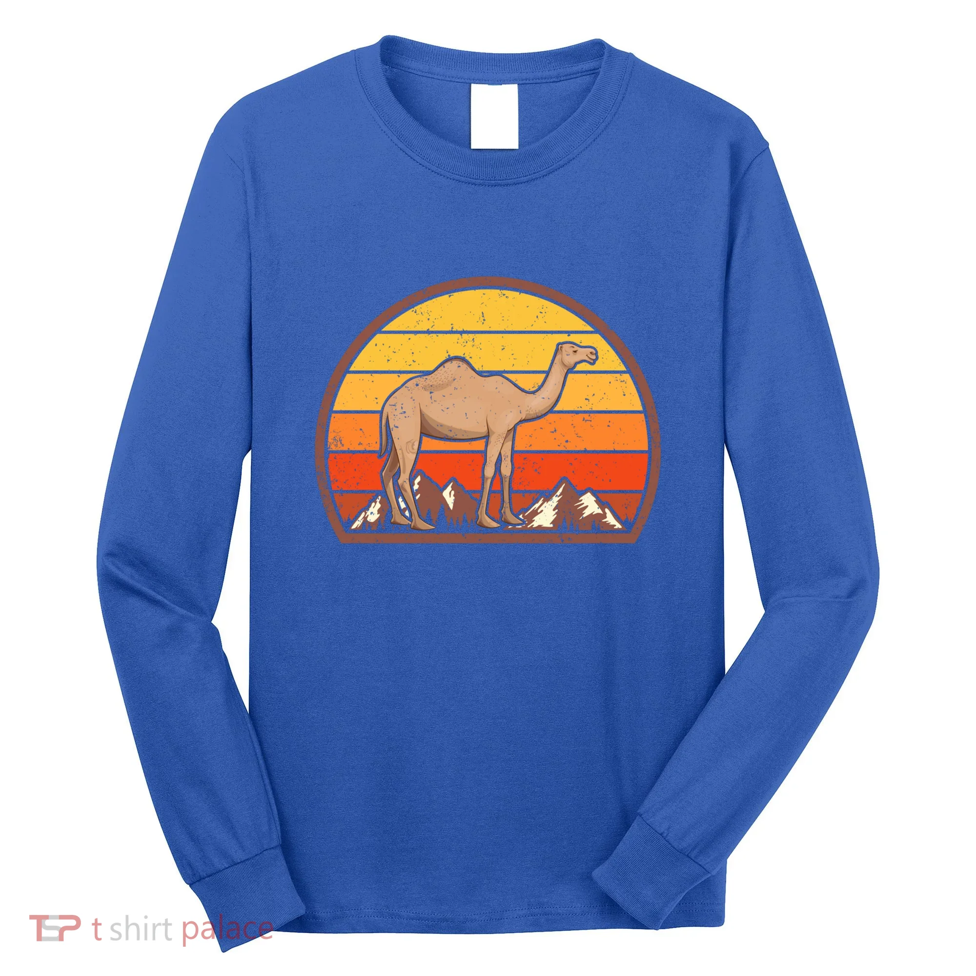 Sunset Camel Lover Gift Vintage Retro Camel Gift Long Sleeve Shirt