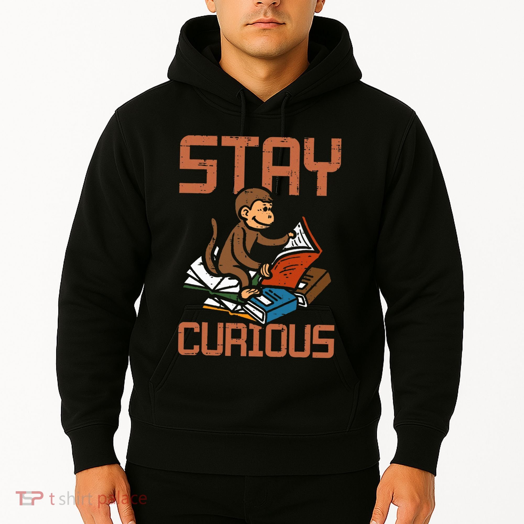 Stay Curious Monkey Reading Hoodie