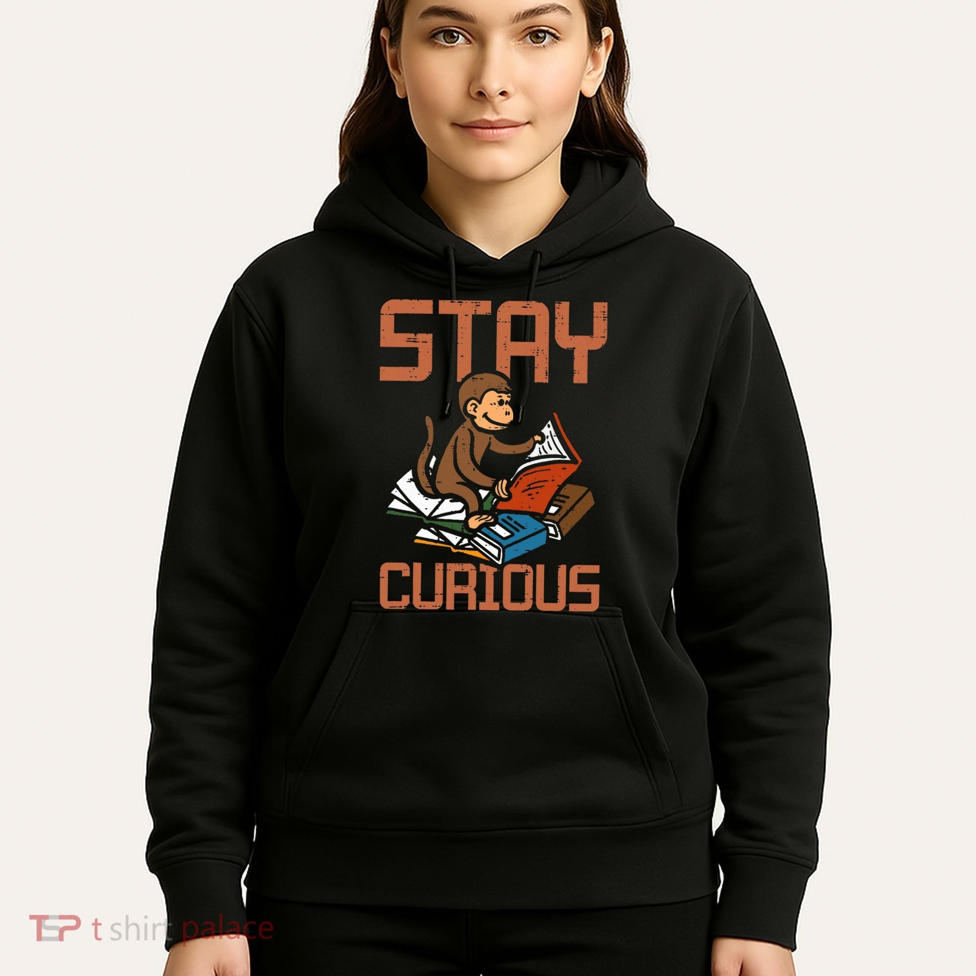 Stay Curious Monkey Reading Hoodie