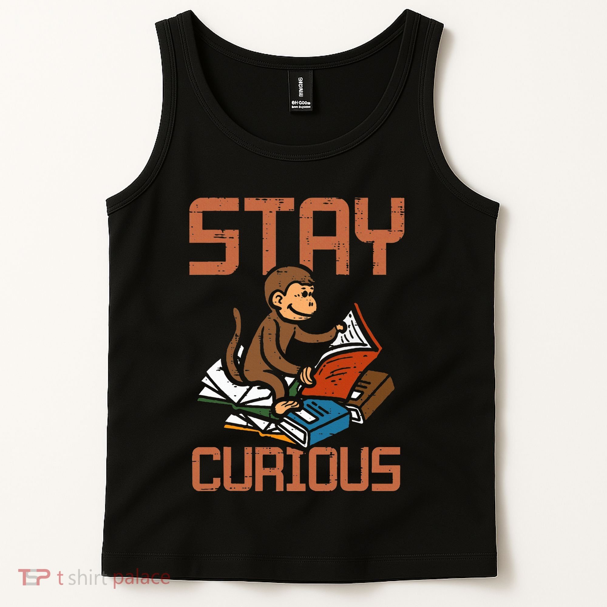 Stay Curious Monkey Reading Tank Top