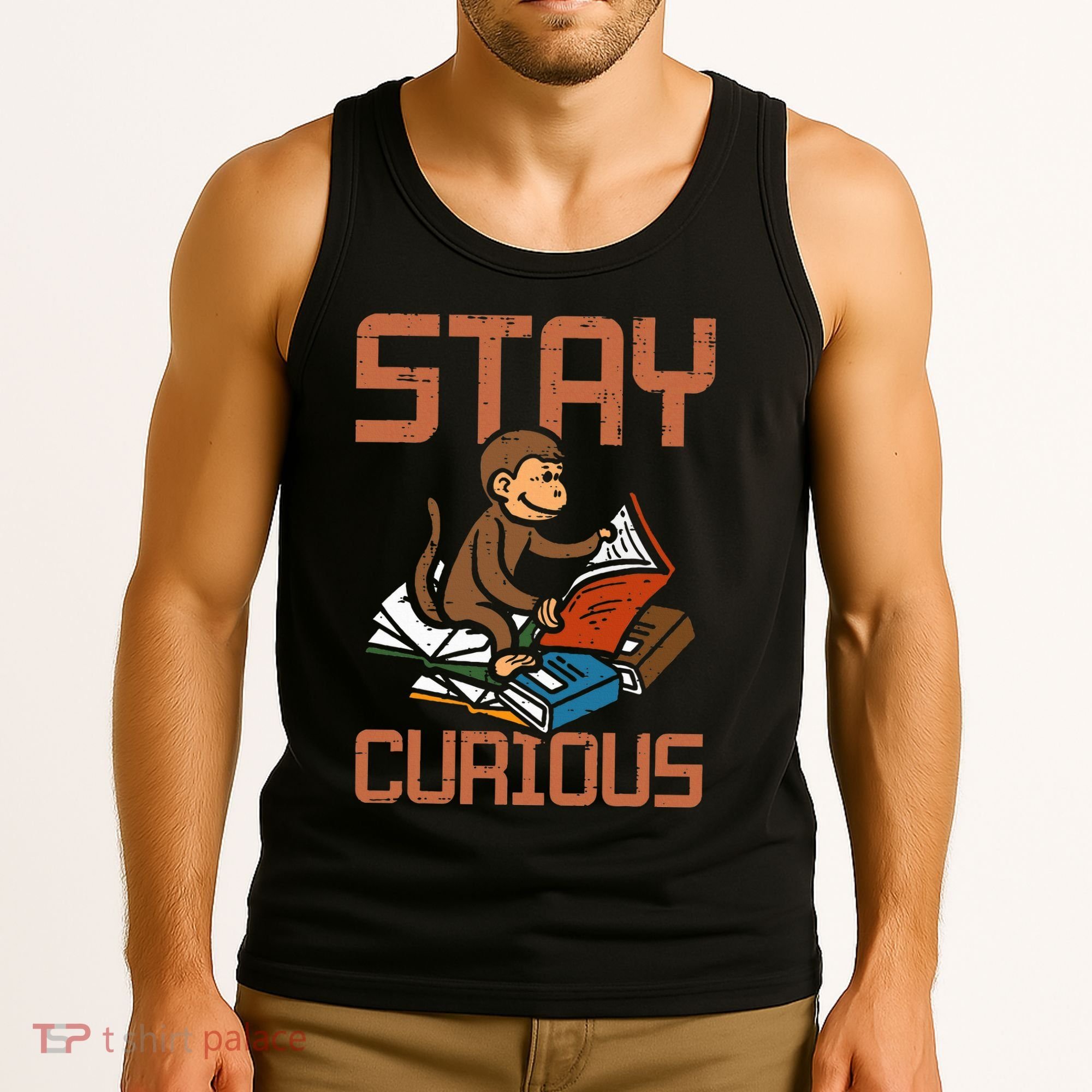 Stay Curious Monkey Reading Tank Top