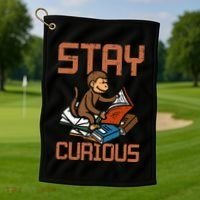 Stay Curious Monkey Reading Golf Towel thumb 1