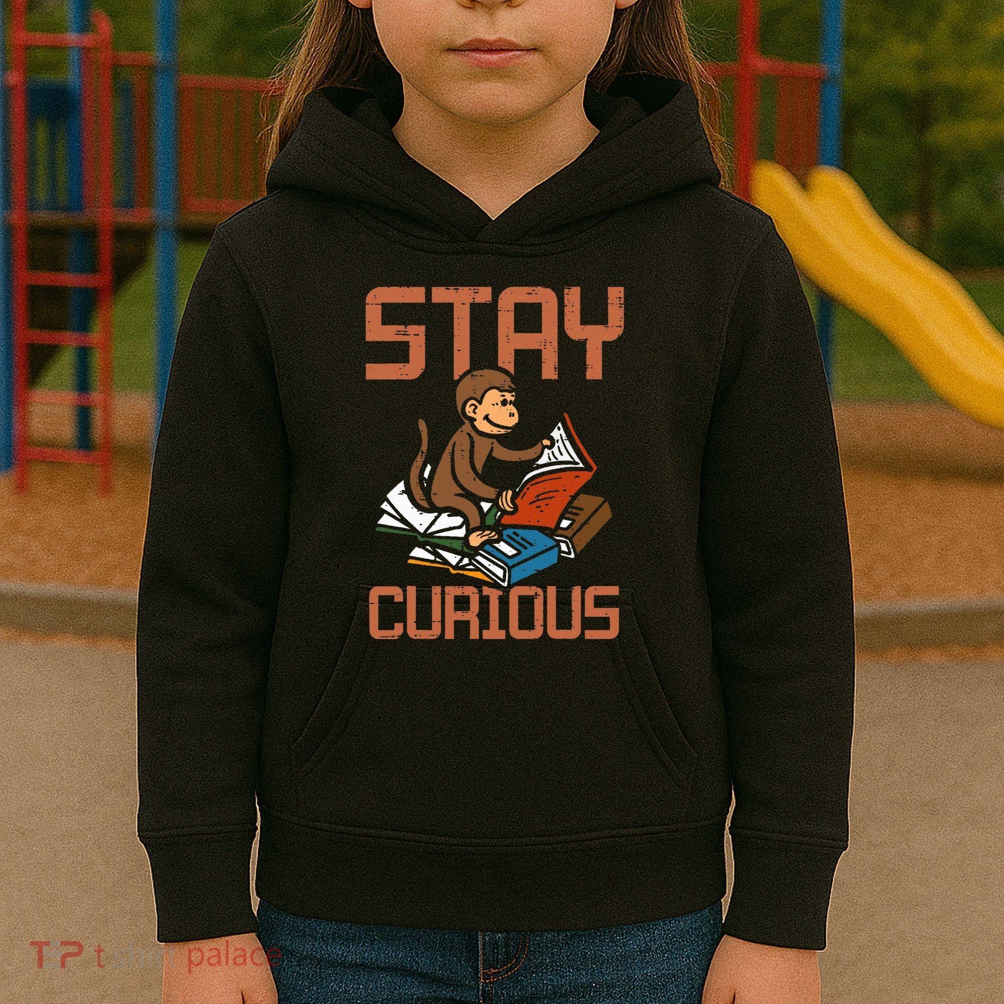 Stay Curious Monkey Reading Kids Hoodie