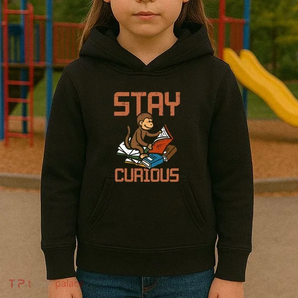 Stay Curious Monkey Reading Kids Hoodie