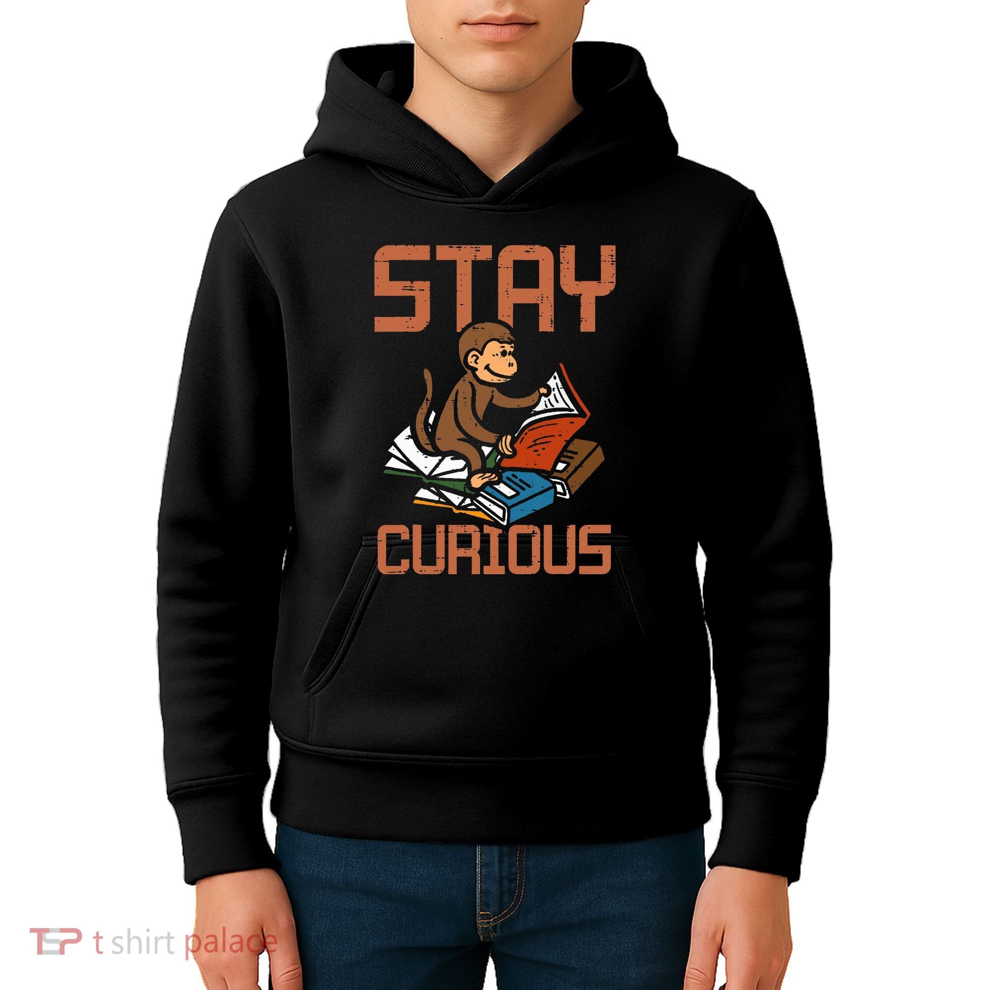 Stay Curious Monkey Reading Kids Hoodie