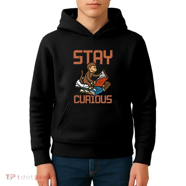 Stay Curious Monkey Reading Kids Hoodie