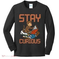 Stay Curious Monkey Reading Kids Long Sleeve Shirt thumb 0