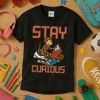 Stay Curious Monkey Reading Kids T-Shirt thumb 3