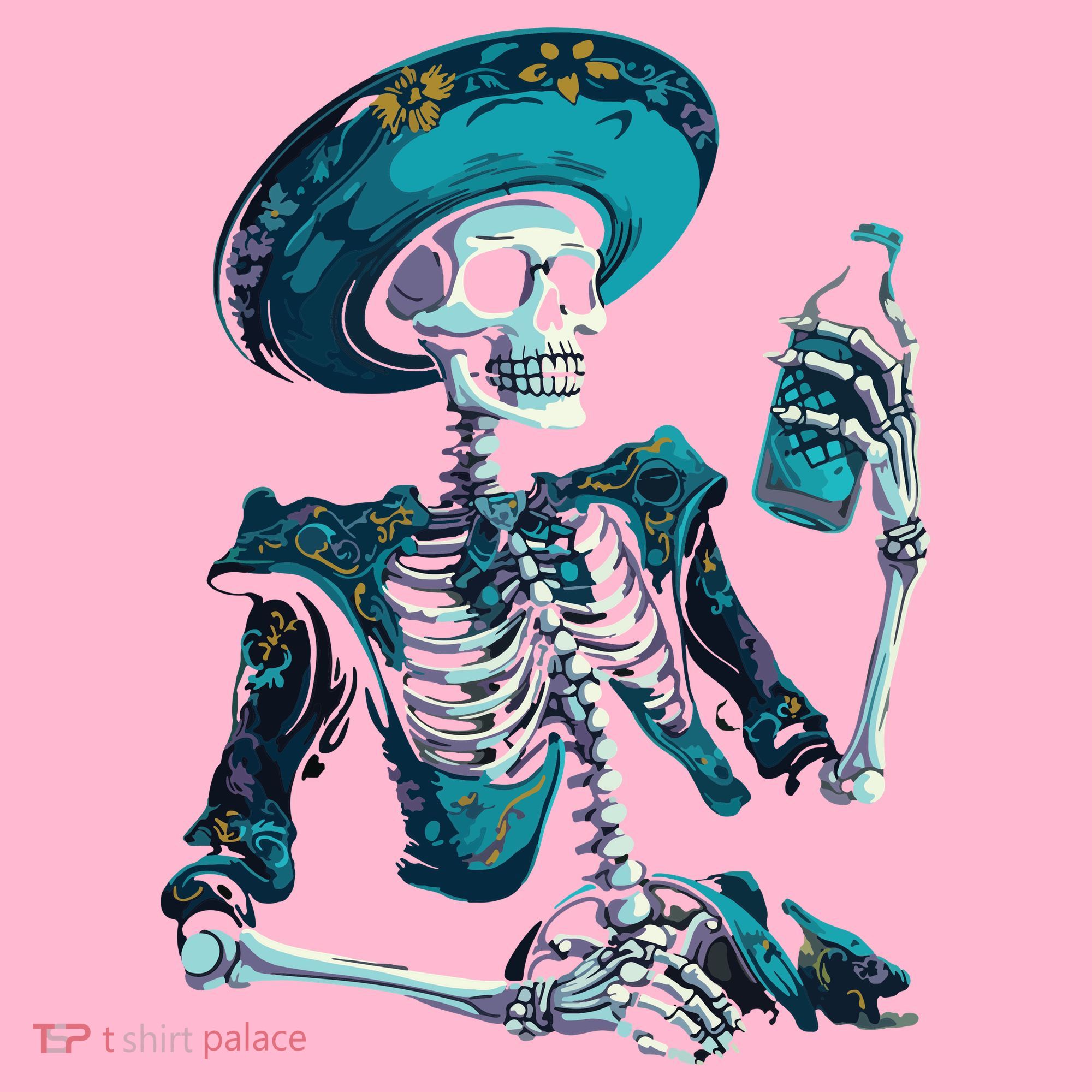 Skeleton Charro Mexican Skull Tequila Long Sleeve Coaster