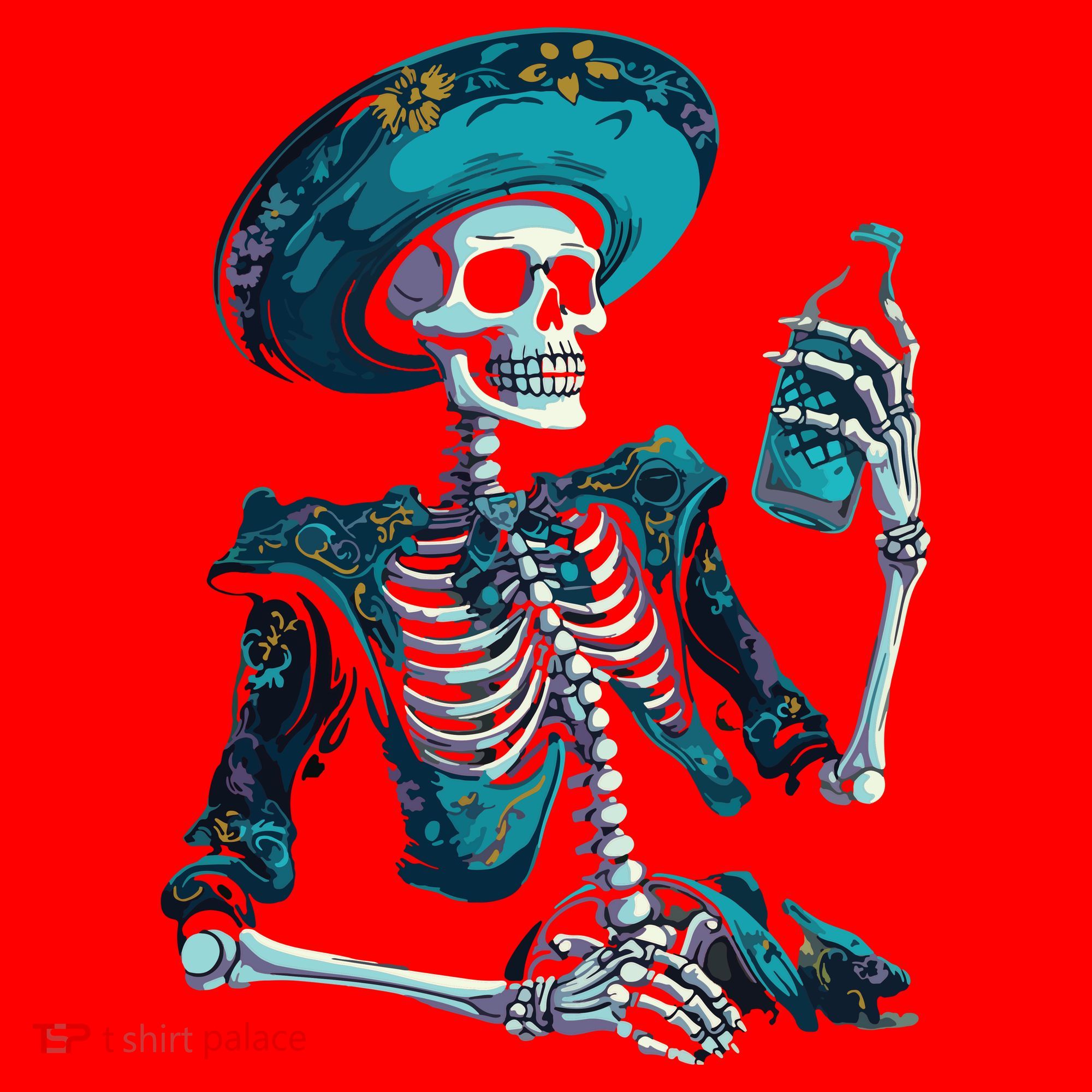 Skeleton Charro Mexican Skull Tequila Long Sleeve Santa Hat