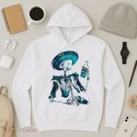 Skeleton Charro Mexican Skull Tequila Long Sleeve Hoodie thumb 3