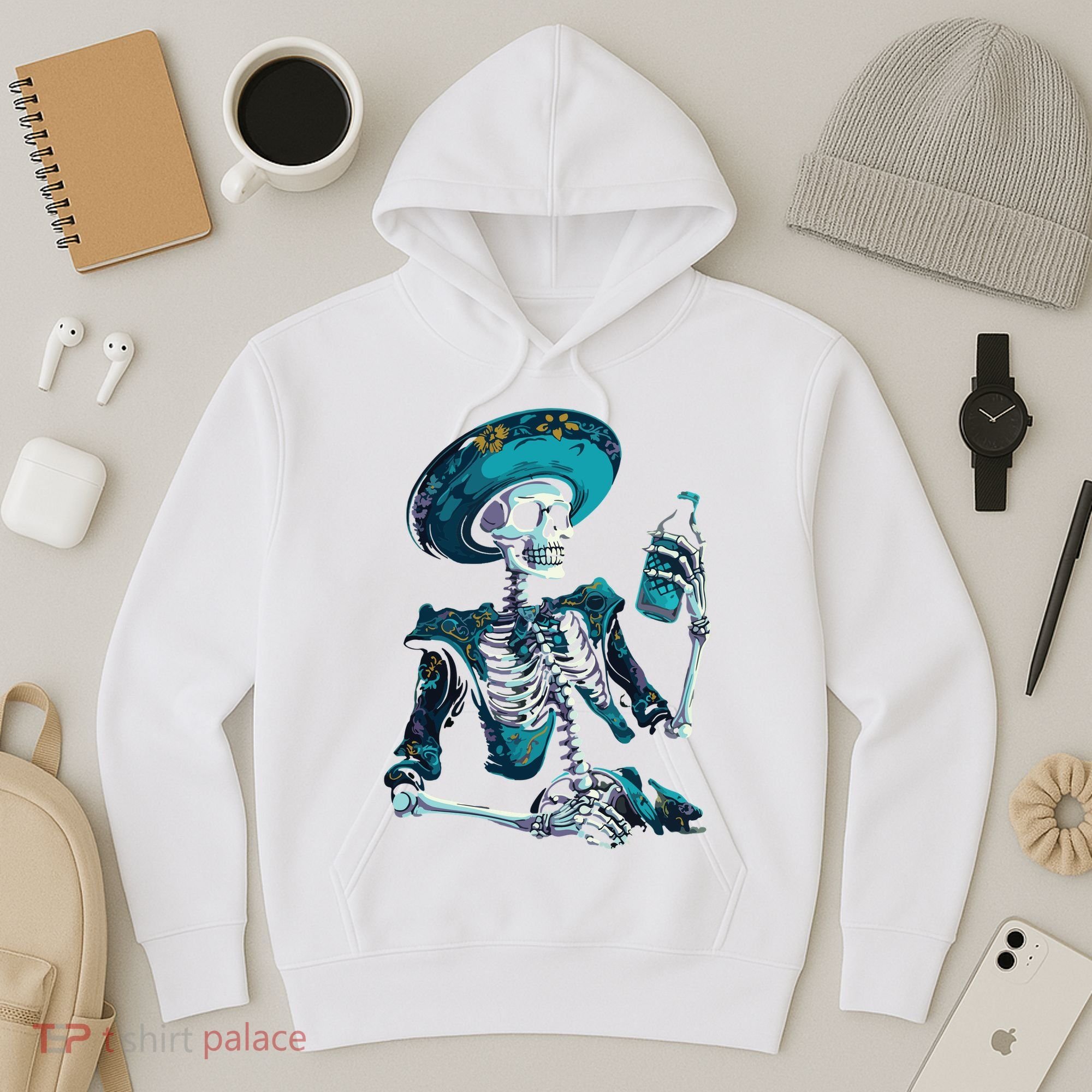 Skeleton Charro Mexican Skull Tequila Long Sleeve Hoodie