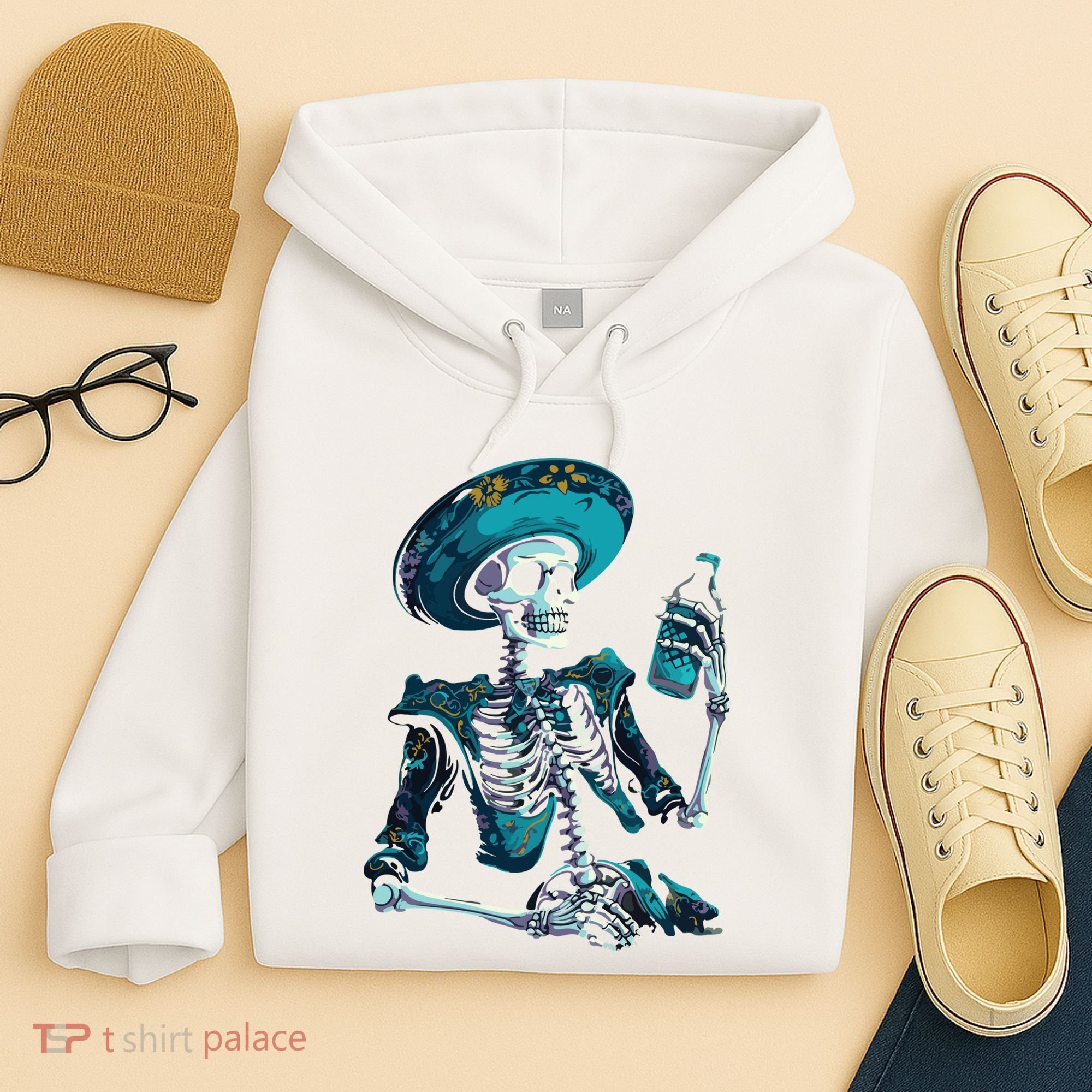 Skeleton Charro Mexican Skull Tequila Long Sleeve Hoodie