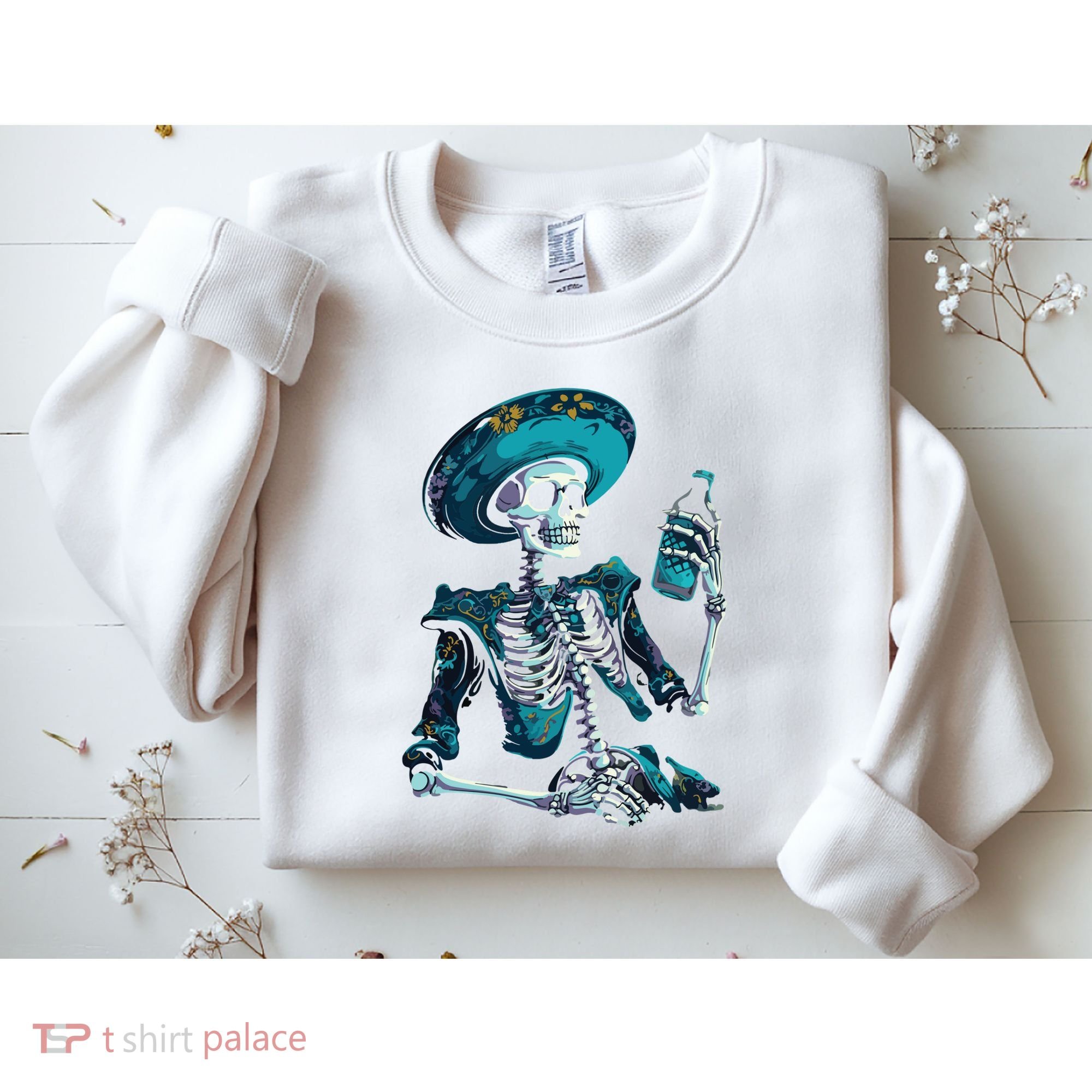 Skeleton Charro Mexican Skull Tequila Long Sleeve Sweatshirt
