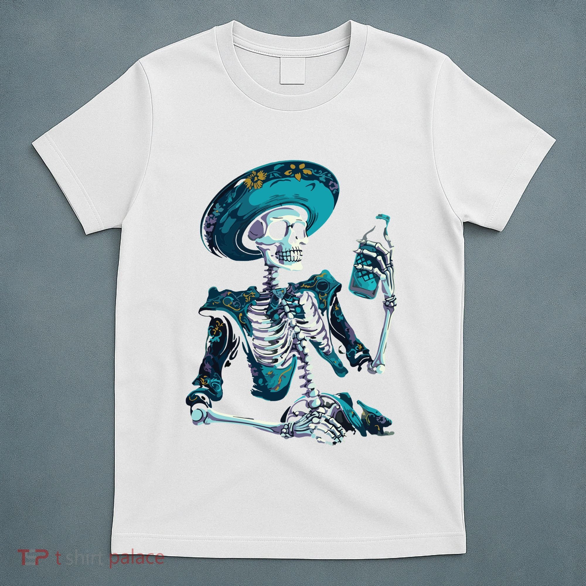 Skeleton Charro Mexican Skull Tequila Long Sleeve T-Shirt