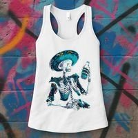 Skeleton Charro Mexican Skull Tequila Long Sleeve Women's Tank Top thumb 3
