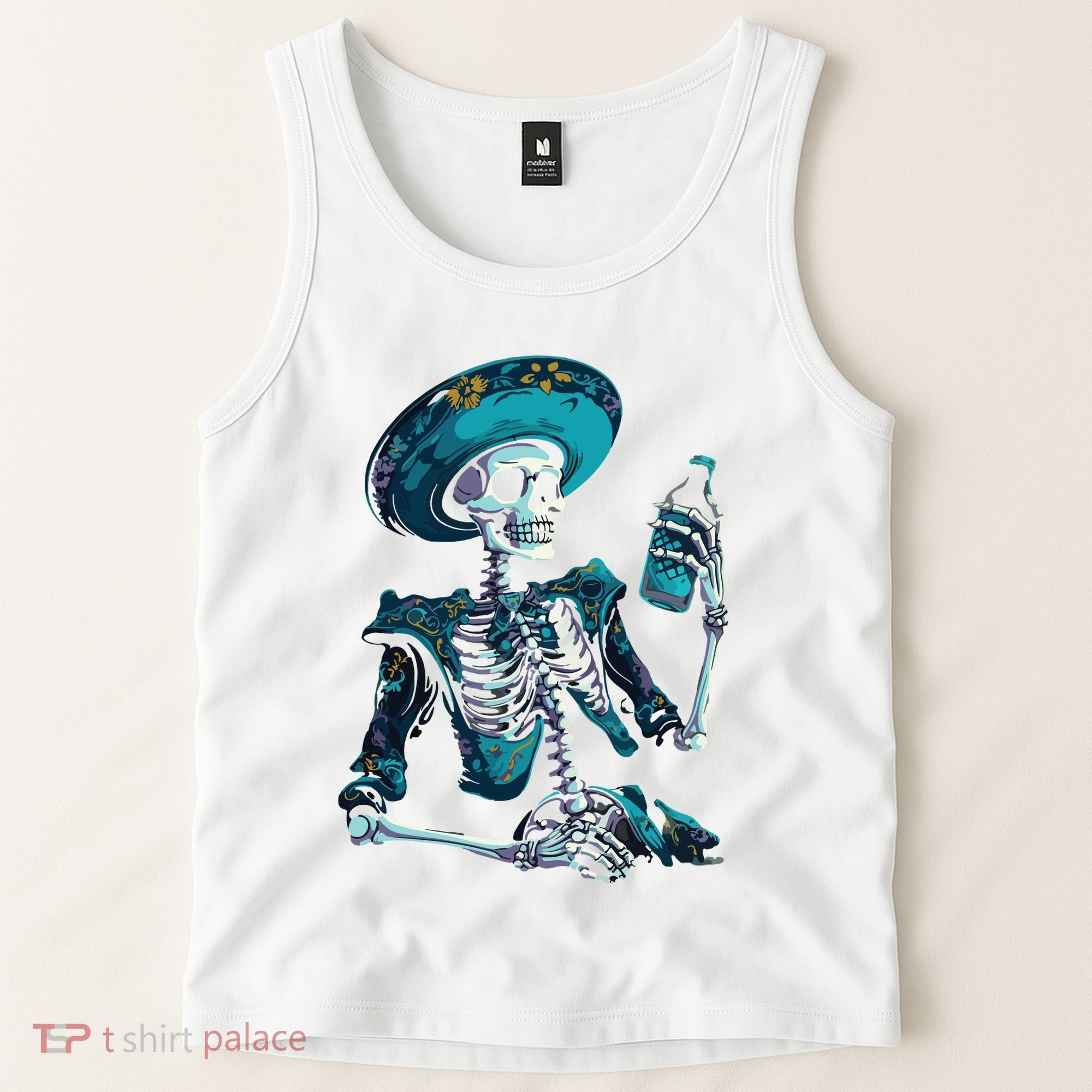 Skeleton Charro Mexican Skull Tequila Long Sleeve Tank Top