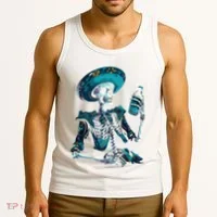 Skeleton Charro Mexican Skull Tequila Long Sleeve Tank Top thumb 3