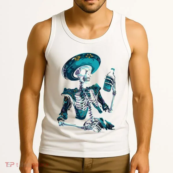 Skeleton Charro Mexican Skull Tequila Long Sleeve Tank Top