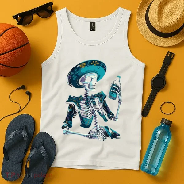 Skeleton Charro Mexican Skull Tequila Long Sleeve Tank Top