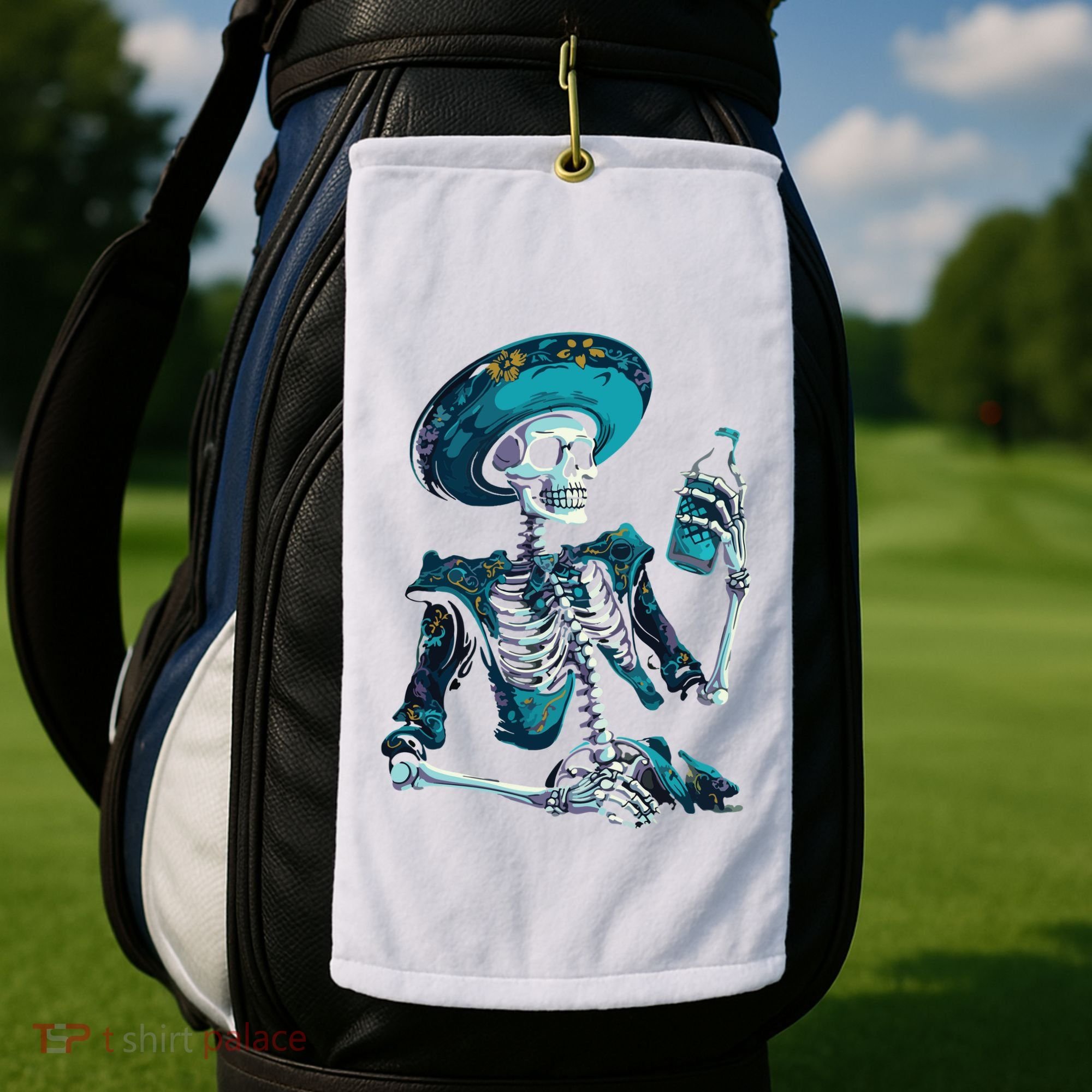 Skeleton Charro Mexican Skull Tequila Long Sleeve Golf Towel