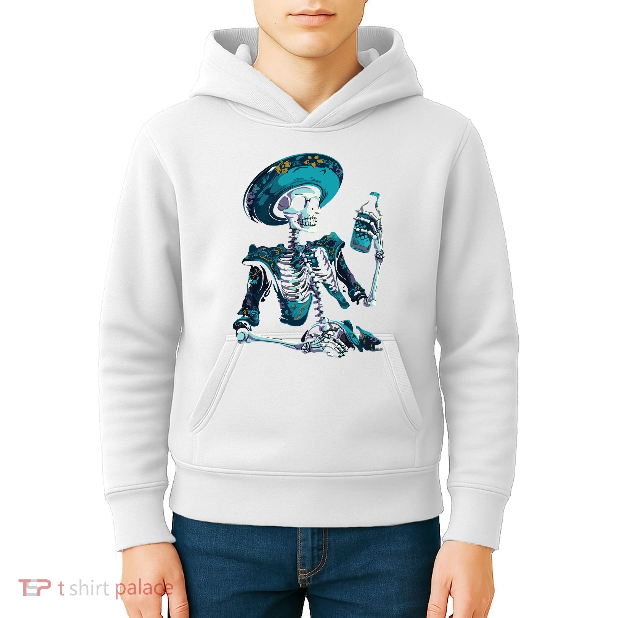 Skeleton Charro Mexican Skull Tequila Long Sleeve Kids Hoodie