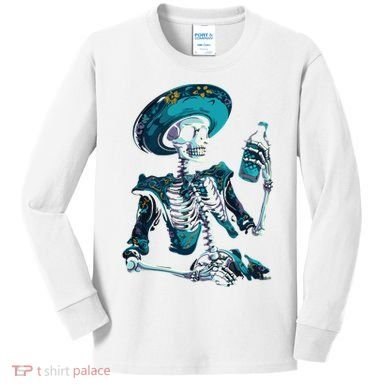 Skeleton Charro Mexican Skull Tequila Long Sleeve Kids Long Sleeve Shirt
