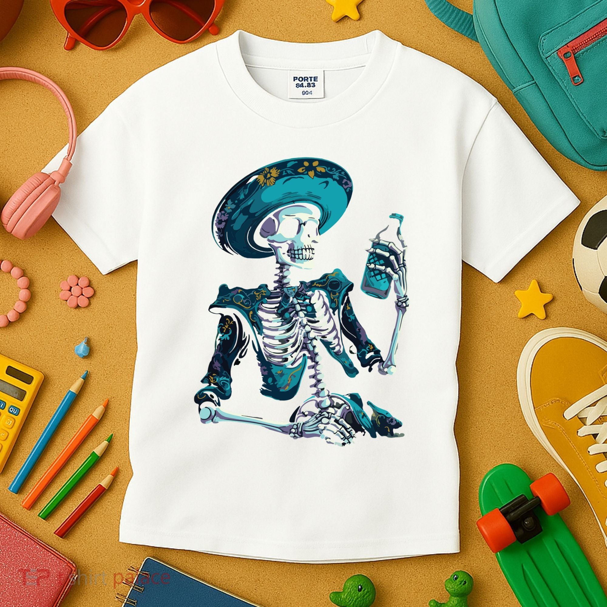 Skeleton Charro Mexican Skull Tequila Long Sleeve Kids T-Shirt