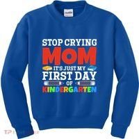 Stop Crying Mom Its Just My First Day Of Kindergarten Gift Kids Sweatshirt thumb 0