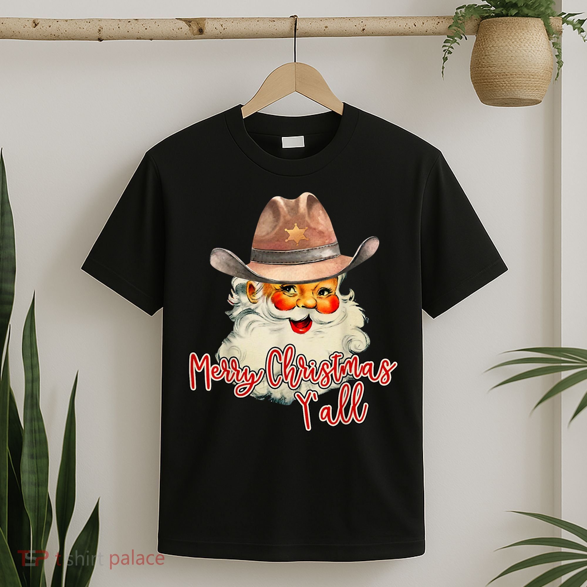 Santa Claus Merry Christmas Y'all Western Country Cowboy T-Shirt
