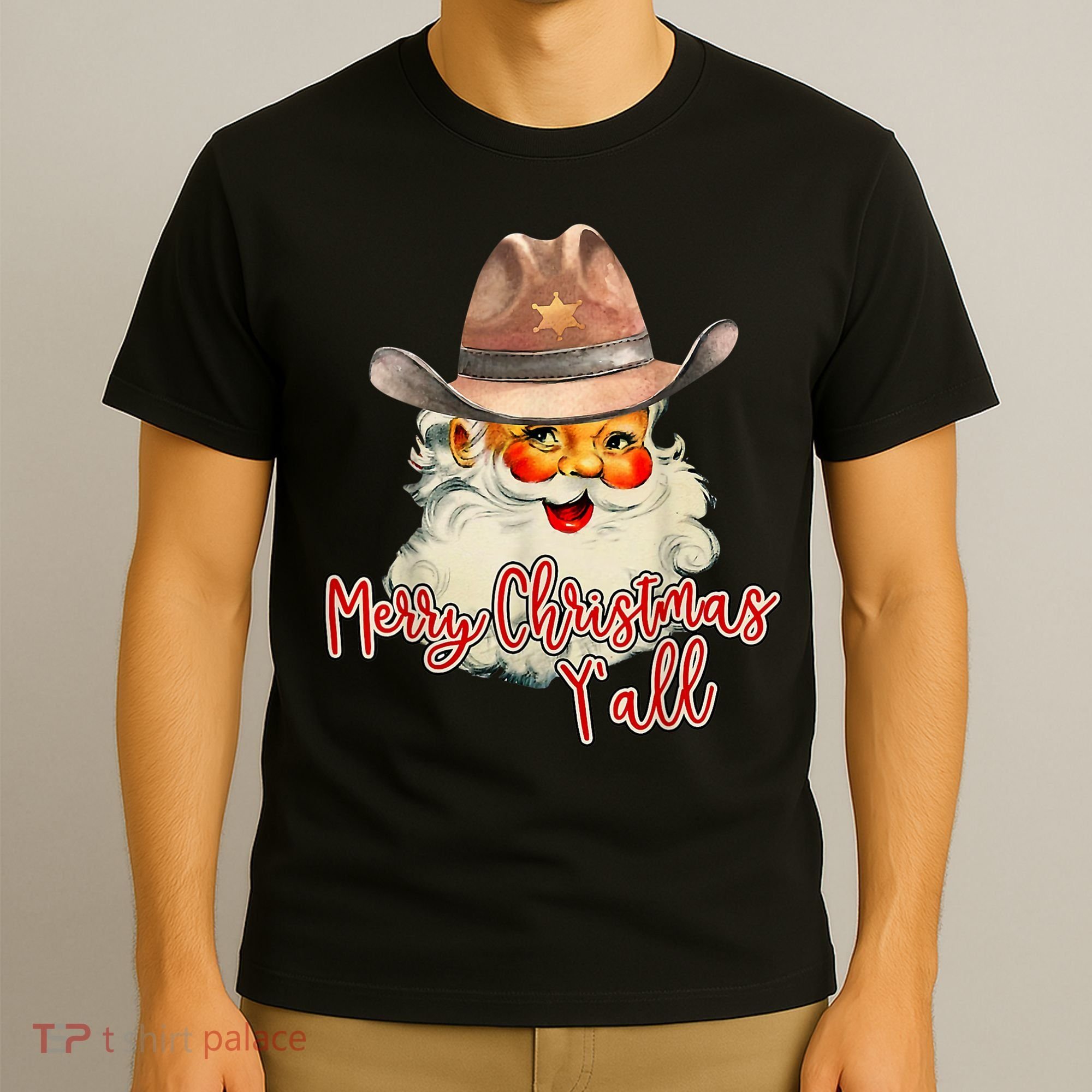 Santa Claus Merry Christmas Y'all Western Country Cowboy T-Shirt