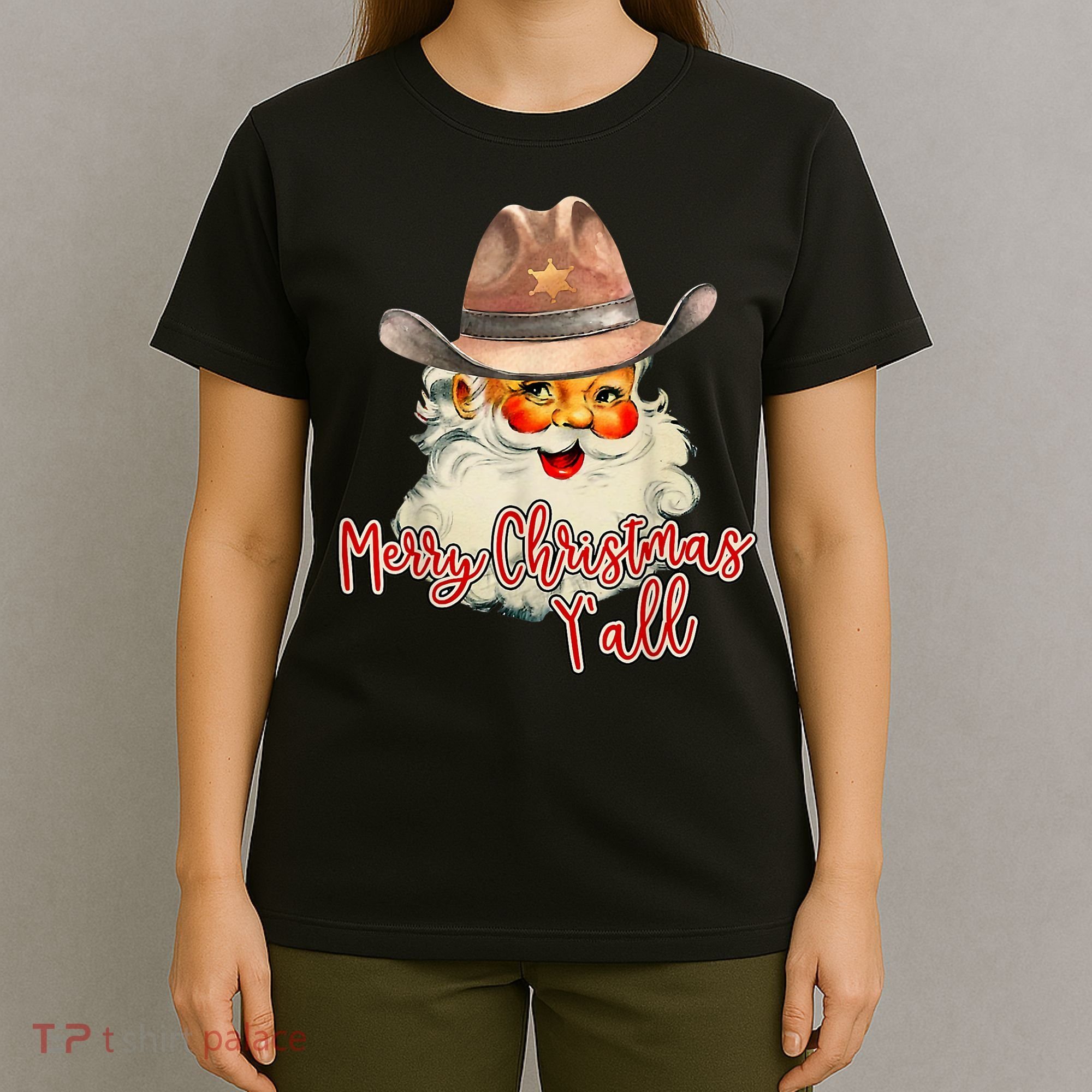 Santa Claus Merry Christmas Y'all Western Country Cowboy T-Shirt