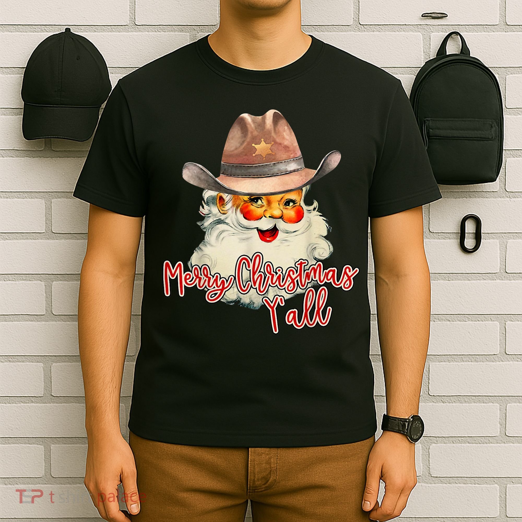 Santa Claus Merry Christmas Y'all Western Country Cowboy T-Shirt