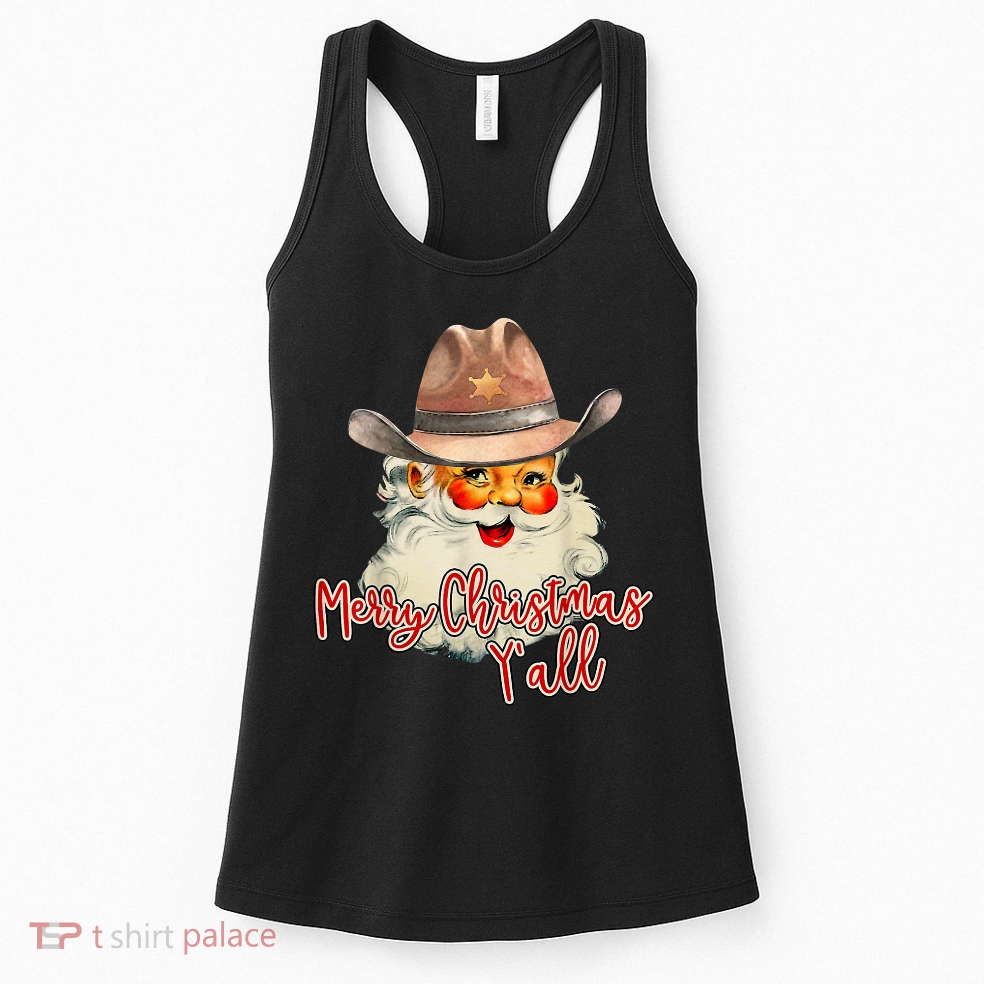 Santa Claus Merry Christmas Y'all Western Country Cowboy Women's Tank Top