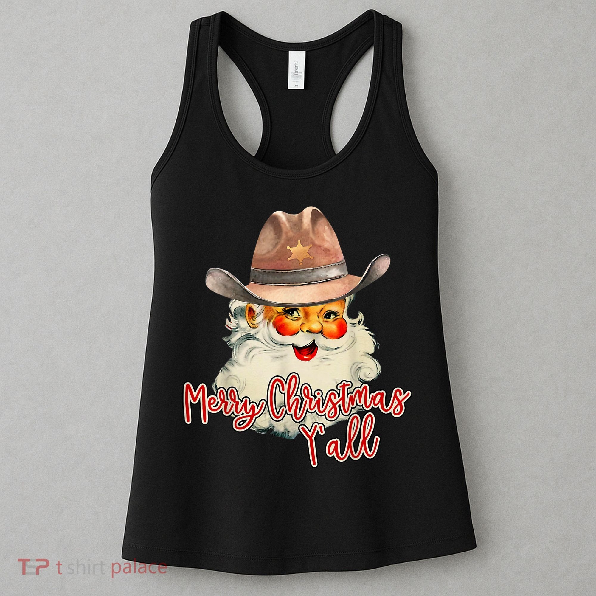 Santa Claus Merry Christmas Y'all Western Country Cowboy Women's Tank Top