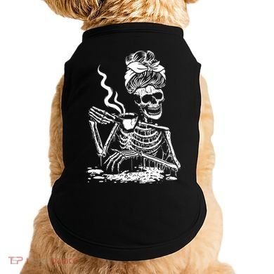 Skeleton Coffee Messy Bun Gift Front Design Funny Gift Doggie Tank