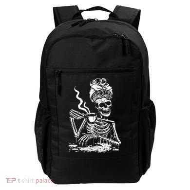 Skeleton Coffee Messy Bun Gift Front Design Funny Gift Backpack