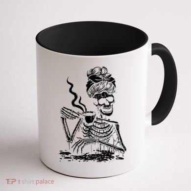 Skeleton Coffee Messy Bun Gift Front Design Funny Gift Coffee Mug back