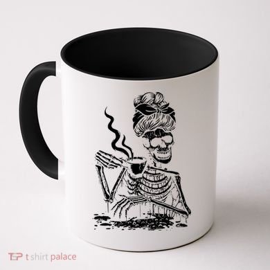 Skeleton Coffee Messy Bun Gift Front Design Funny Gift Coffee Mug