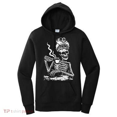 Skeleton Coffee Messy Bun Gift Front Design Funny Gift Women's Hoodie