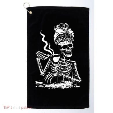 Skeleton Coffee Messy Bun Gift Front Design Funny Gift Golf Towel
