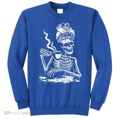 Skeleton Coffee Messy Bun Gift Front Design Funny Gift Sweatshirt