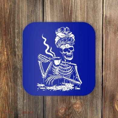 Skeleton Coffee Messy Bun Gift Front Design Funny Gift Coaster